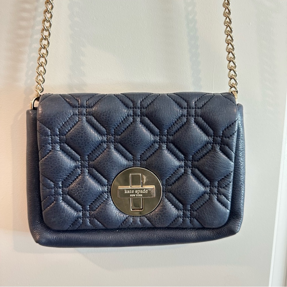 Kate Spade Astor Court Naomi Leather Crossbody Bag WKRU2291 Navy Blue and Gold - Picture 9 of 12